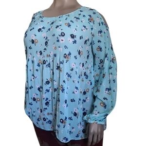 16 - Michel Studio | Sheer Floral Cold Shoulder Blouse